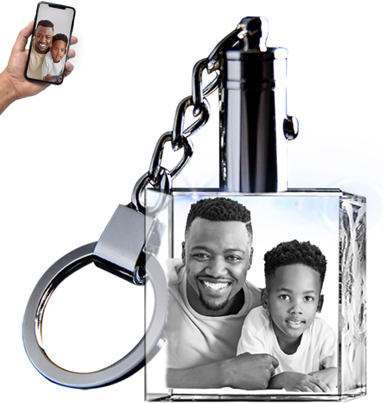 3D innovation Personalized Crystal Keychain Photo with LED Light Custom Laser Etched Key Chain, Valentines Gifts Keepsake