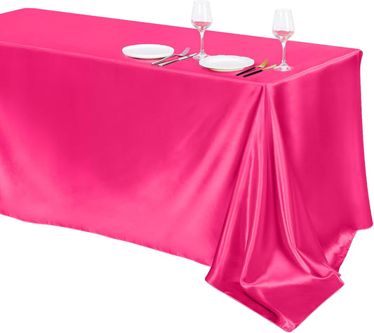 TURSTIN 1 Pack Hot Pink Satin Tablecloth 102 x 58 Inch Overlay Satin Table Cover Rectangle Bright Silk Tablecloth Smooth Fabric Table Decoration for Wedding Banquet Party Events