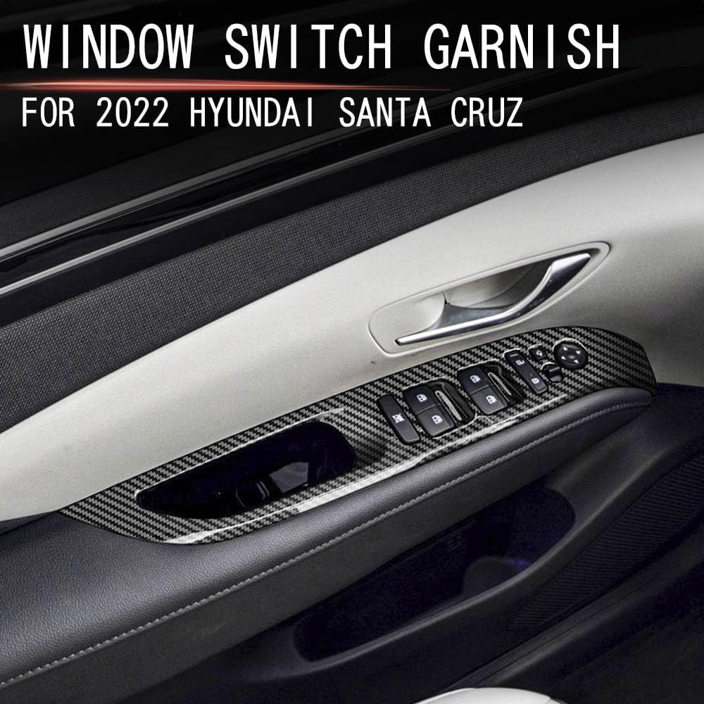 4pcs Carbon Fiber Style Front Rear Doors Window Glass Lift Switch Panel Cover Decorative Sticker Protection Car Interior Accessories for 2022-2024 Hyundai Santa Cruz KT19