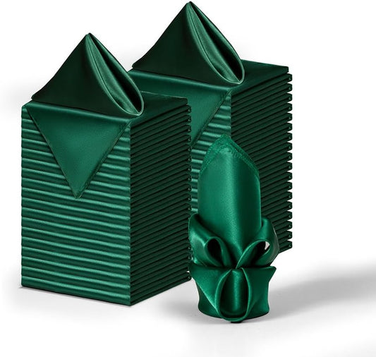 36 Pack Square Satin Dinner Napkins, 16x16 Inches Silky Soft Smooth Table Cloth Napkins for Restaurant Weddings Banquet Party Decoration, Blackish Green