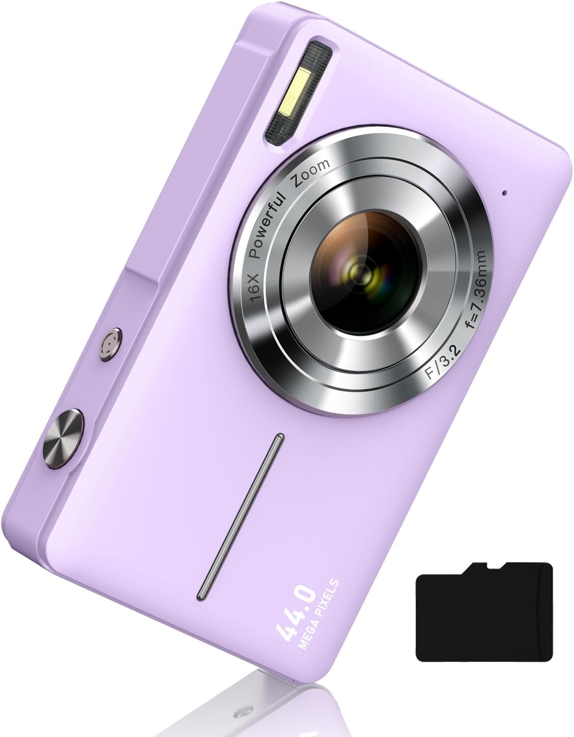Digital Camera FHD 1080P, Camkory Kids Camera 44MP Point and Shoot Digital Cameras with 32GB Card, 16X Zoom, Two Batteries, Lanyard, Compact Small Camera Gift for Kids Boys Girls Students, Purple