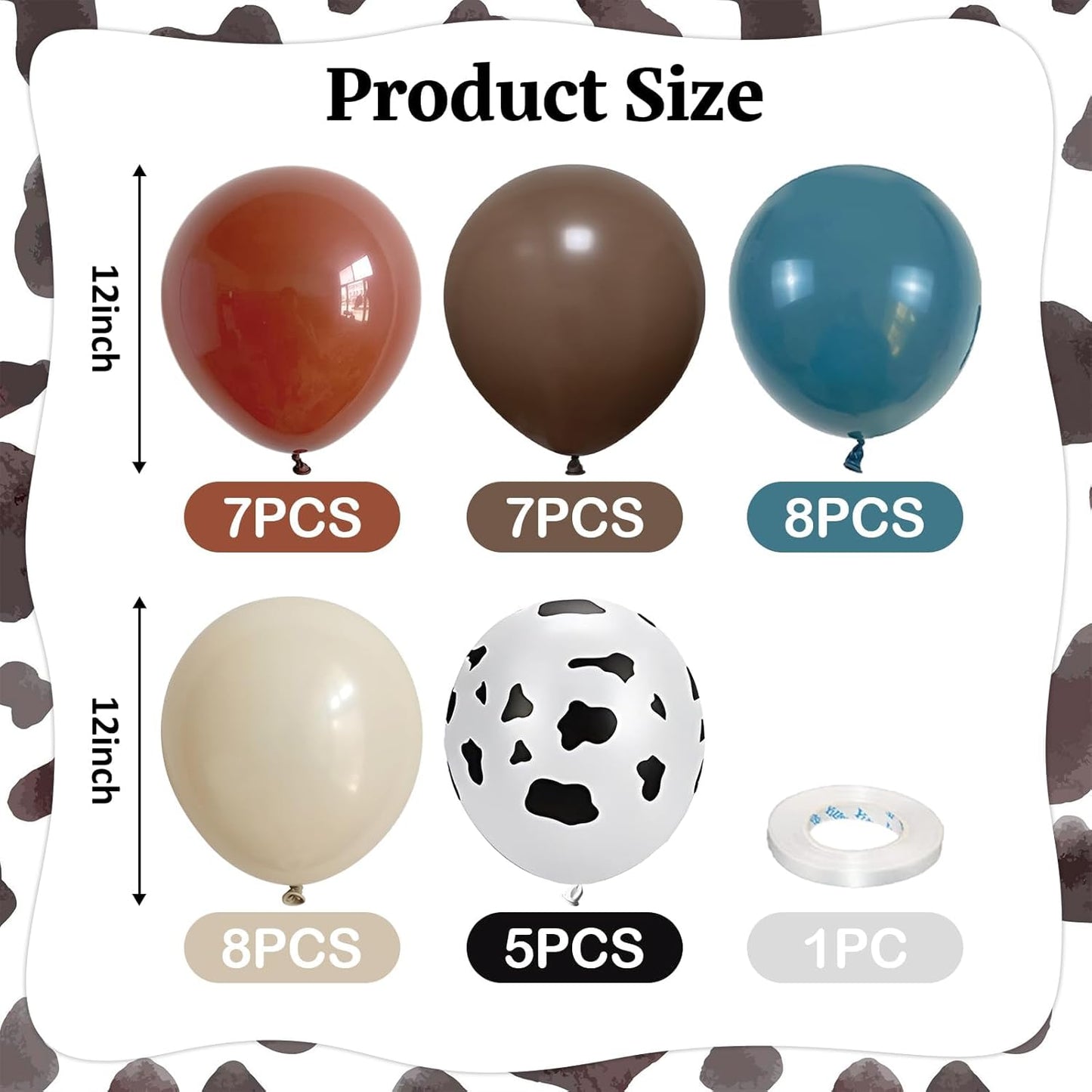 Cowboy Western Balloons, 12inch Cow Print Retro Coffee Brown Slate Dusty Blue Sand White Balloons for Boy First Rodeo Birthday Western Cowboy Baby Shower Farm Country Wild West Theme Party Decor