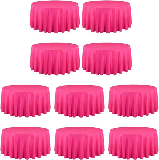 LTC LINENS 10 Pack 120 Inch Round Tablecloth Fuchsia for 60 Inch Round Table - Bulk Round Table Cover - Washable, Wrinkle Resistant Polyester Fabric Cloth for Wedding, Party
