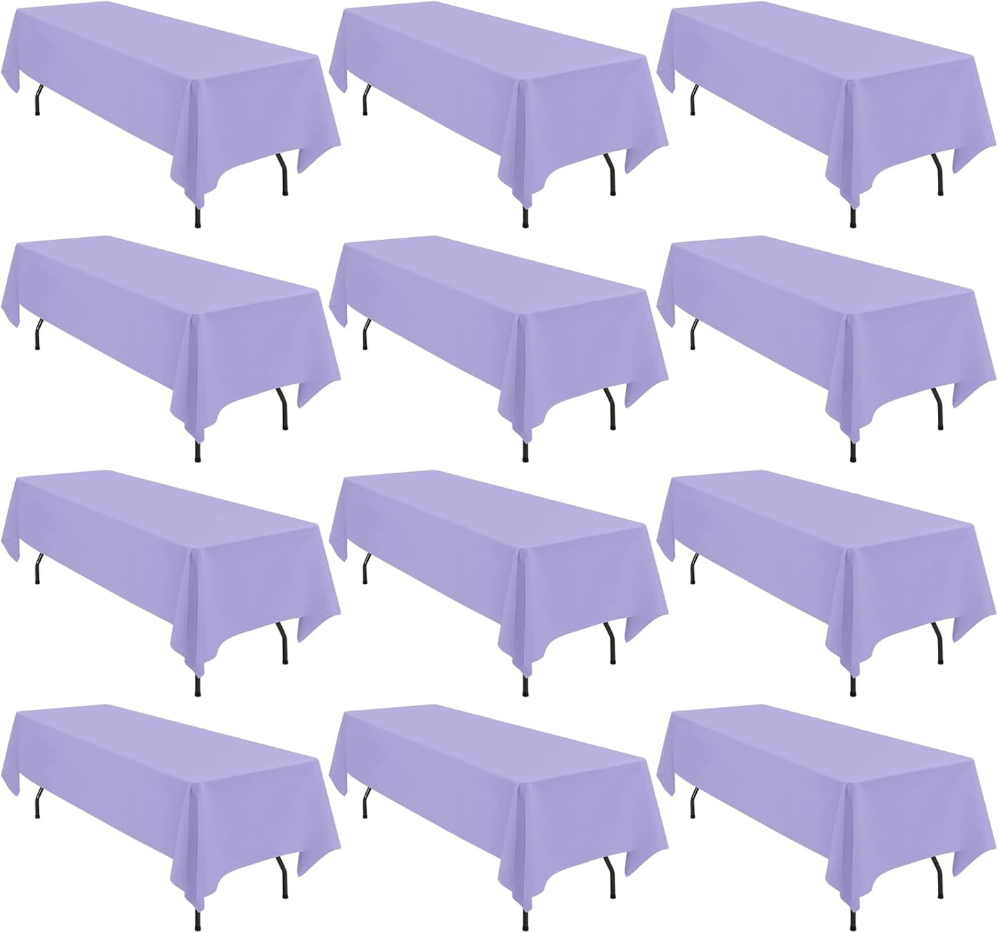 fani 12 Pack 60 x 126 Inch Rectangle Tablecloth Lavender Polyester Tablecloth for 8 Ft Rectangle Tables, Washable Fabric Table Cloth for Wedding Dining Table Buffet Parties Camping
