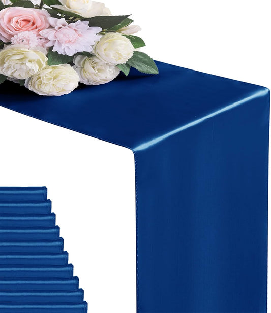 12Pack Table Runner 12 x 108 Inches Satin Silk Table Runner for Wedding, Birthday Party, Banquets, Graduations Decoration, fit Rectange and Round Table-Royal Blue