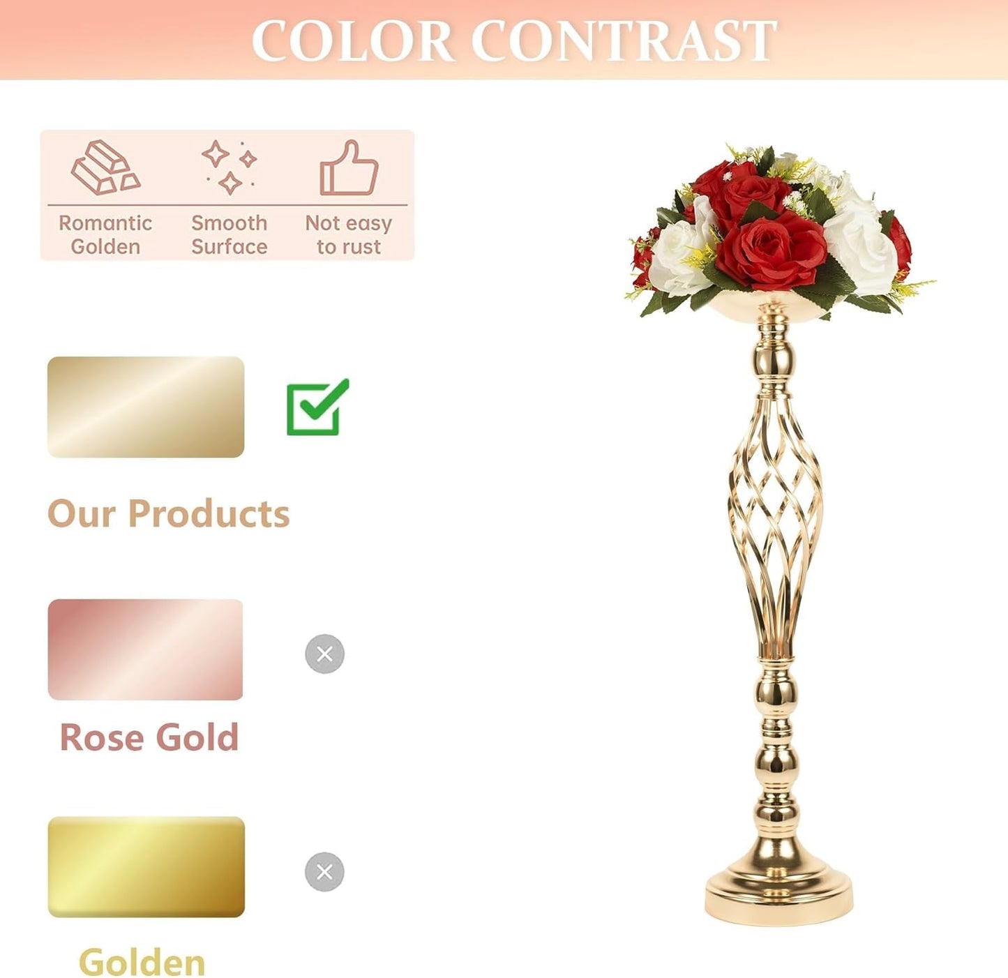 LANLONG 10pcs Metal Gold Candle Holders Road Lead Table Centerpiece Stand Pillar Candlestick for Wedding Candelabra Flowers Vases