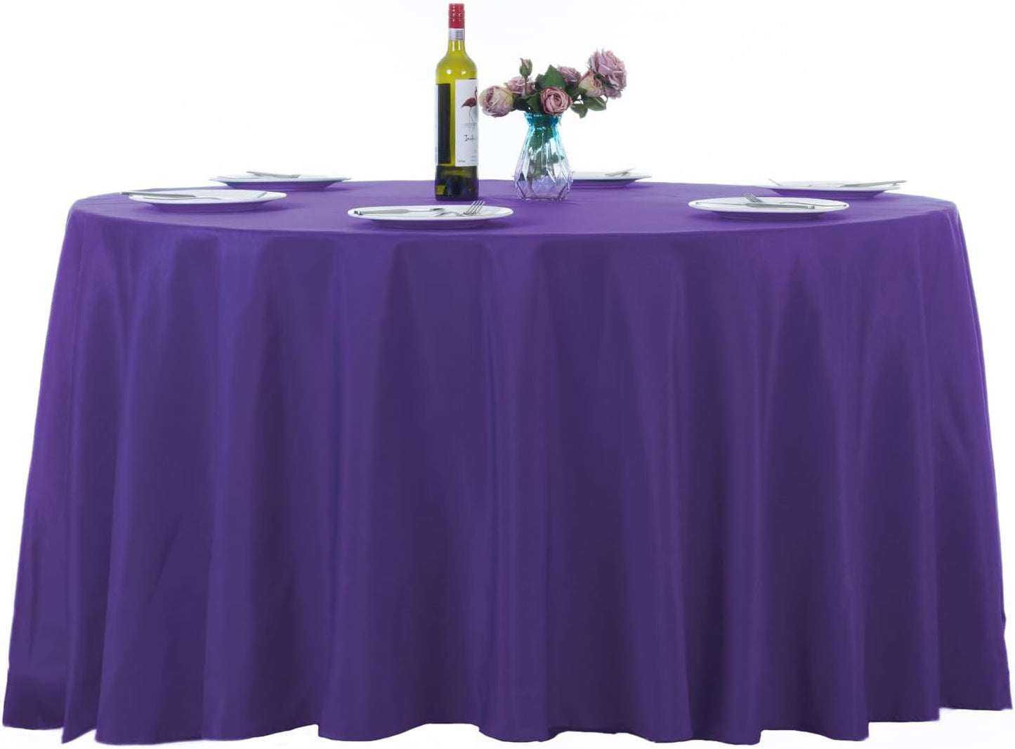 Ascoza 2pack 132 Inch Purple Round Tablecloth in Washable Polyester Fabric for Wedding/Banquet/Restaurant/Parties