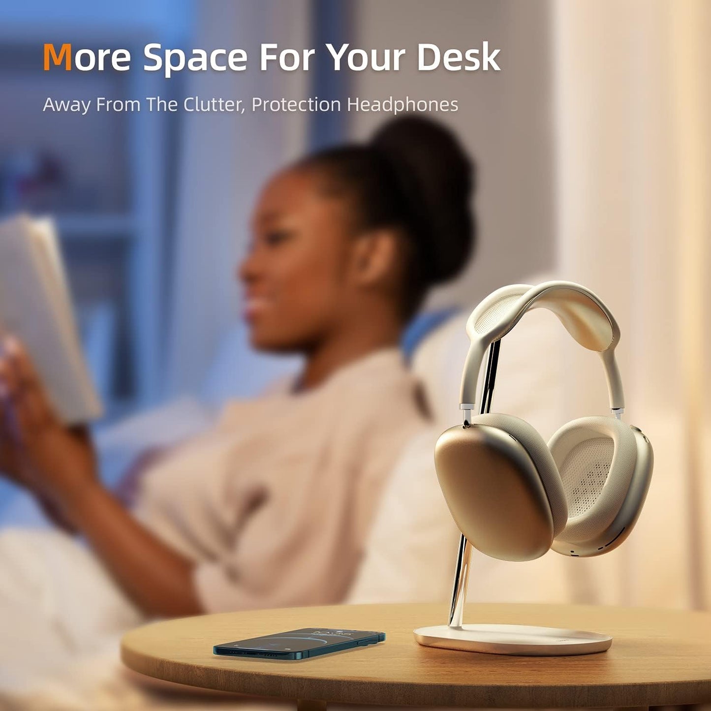 BENKS Desktop Headphone Stand Universal Headset Holder Hanger Mount with Protective Silicone Pad, Gaming Headset Accessories, Compatible with AirPods Max, Beats, Bose, Sony and so on (White)