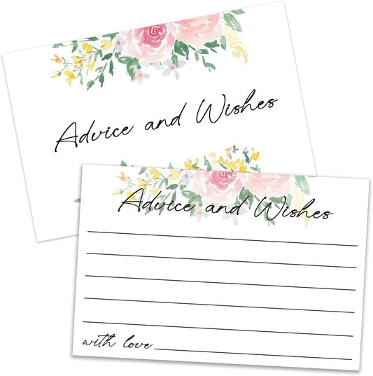 Floral Advice and Wishes Cards, Double-sided Blank Cards Suitable for Weddings, Bridal Showers, The Bride and Groom, Mr and Mrs, Engagement Party, Baby Shower, Pack of 25-04