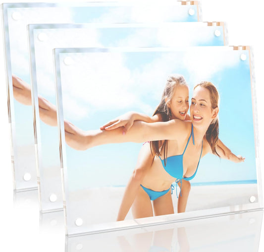 HELPLEX Picture Frames, 3 Pack 8x10 inch Acrylic Picture Frame Clear 8 x 10 Photo Frames Magnetic Picture Frames Ready for Tabletop Display, Effectively Protect Photos from Fading and Yellowing
