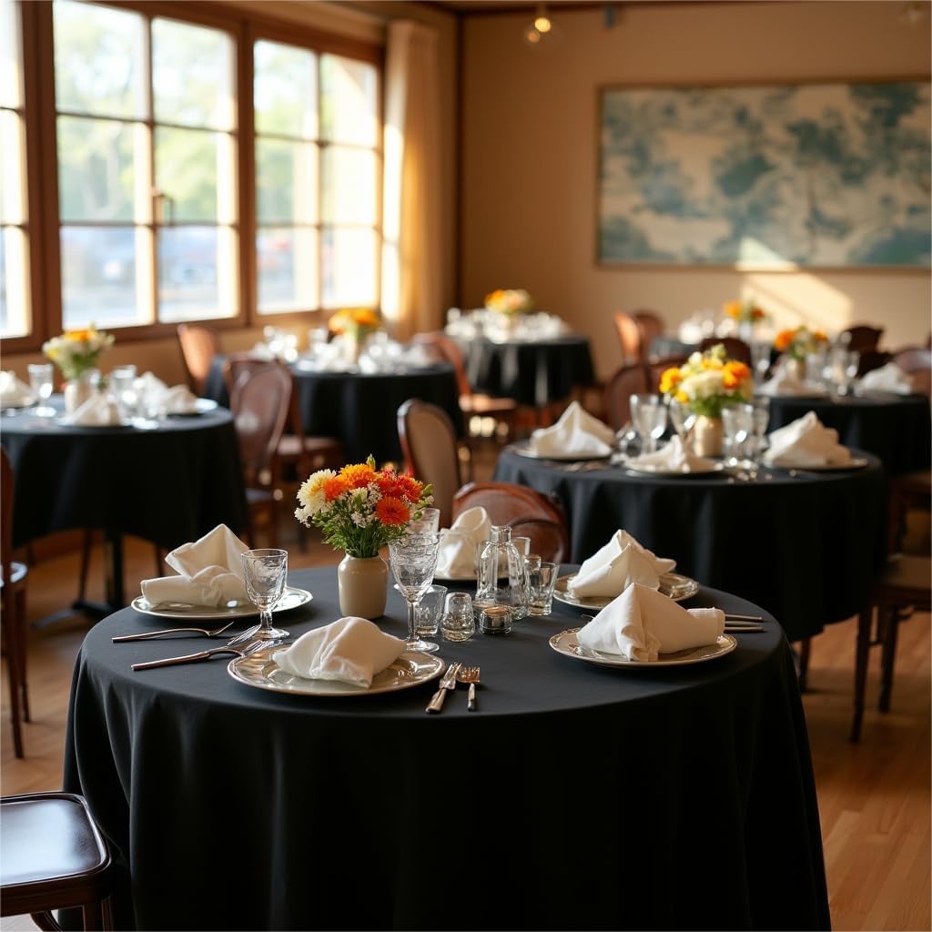 sancua Round Tablecloth - 120 Inch - Water Resistant Spill Proof Washable Polyester Table Cloth Decorative Fabric Table Cover for Dining Tables, Buffet Parties and Camping, Black