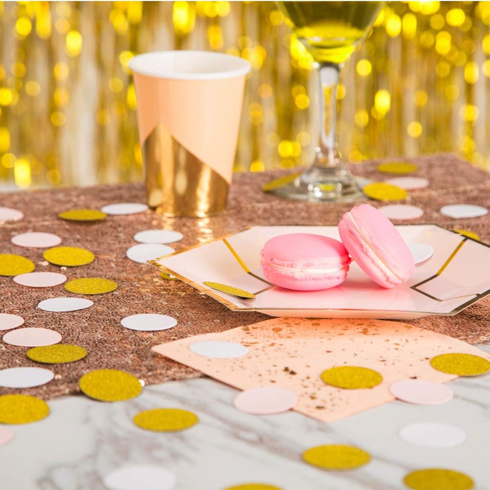 MOWO Confetti Circles Wedding Party Decor and Table Decor, 1.2’’ in Diameter (glitter gold pink and white mix,200pc)