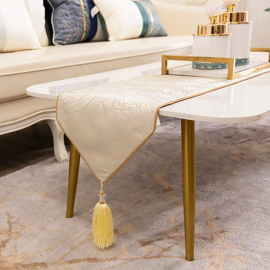 Avigers 12 x 59 Inch Decorative Luxury Abstract Striped Beige Table Runners with Tassels for Home Living Room Bedroom Art Decor Wedding