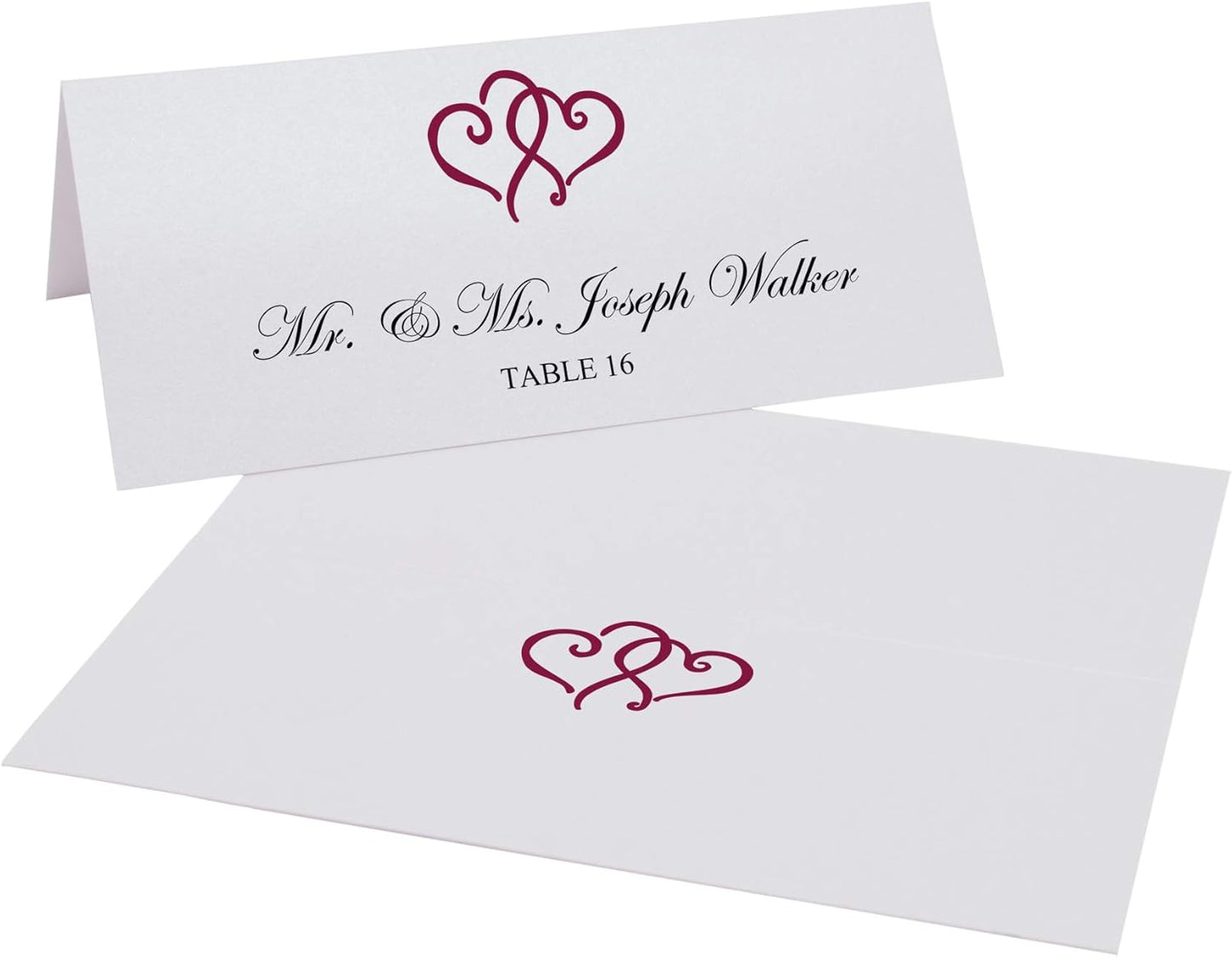 Linked Hearts Place Cards, Burgundy (Choose Color), Set of 60, Pre-cut and Scored - Wedding, Party, Dinner, and Special Events - Made in the USA