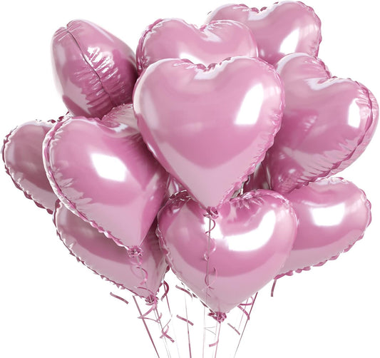Biapian Pink Foil Heart Balloons, 10PCS Pink Heart Shape Balloons, Valentines Balloons 18inch Pink Love Foil Balloons for Helium Birthday Decorations for Valentines Day, Wedding Party, Anniversary