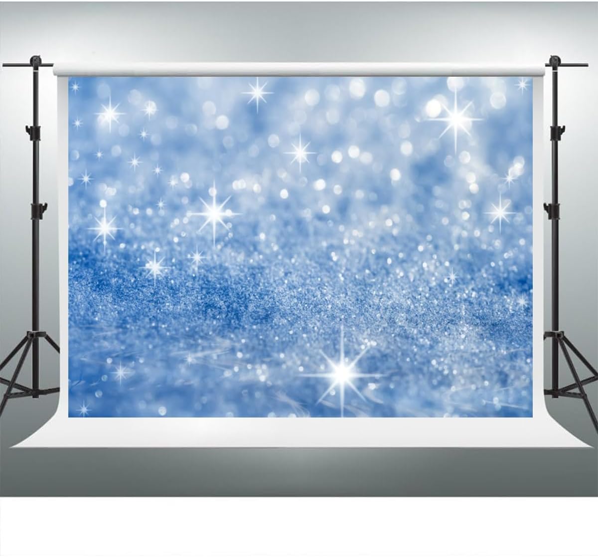 YongFoto Silver Blue Glitter Backdrop 10x8ft Silver Light Spots Blue Sequin Bokeh Photography Background Birthday Bridal Shower Wedding Photography Background Party Banner Portraits Photoshoot Props