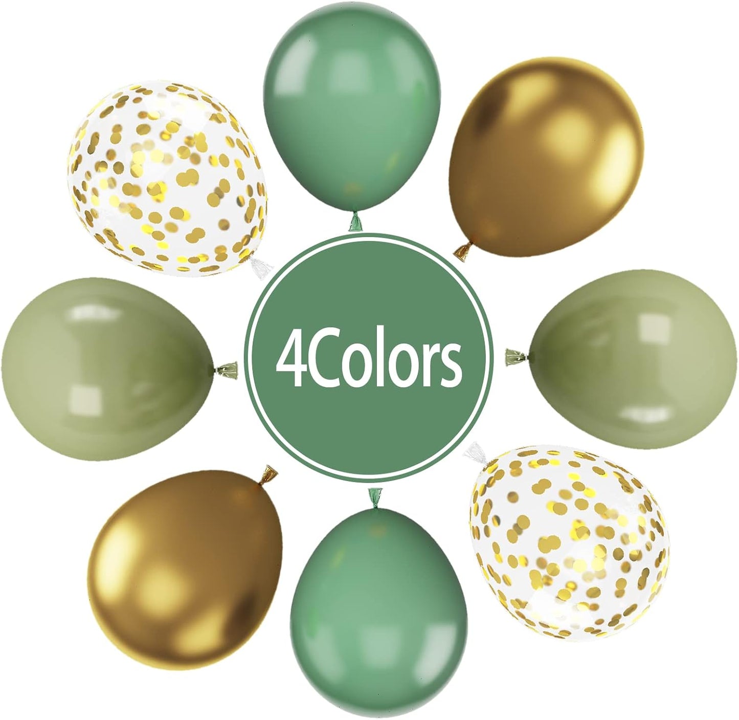 Paready Sage Green Gold Balloons, 60 Pcs 12 Inch Retro Green and Metallic Gold Confetti Balloons, Retro Avocado Party Balloons for Jungle Birthday Baby Shower Animal Wild Theme Decoration Wedding