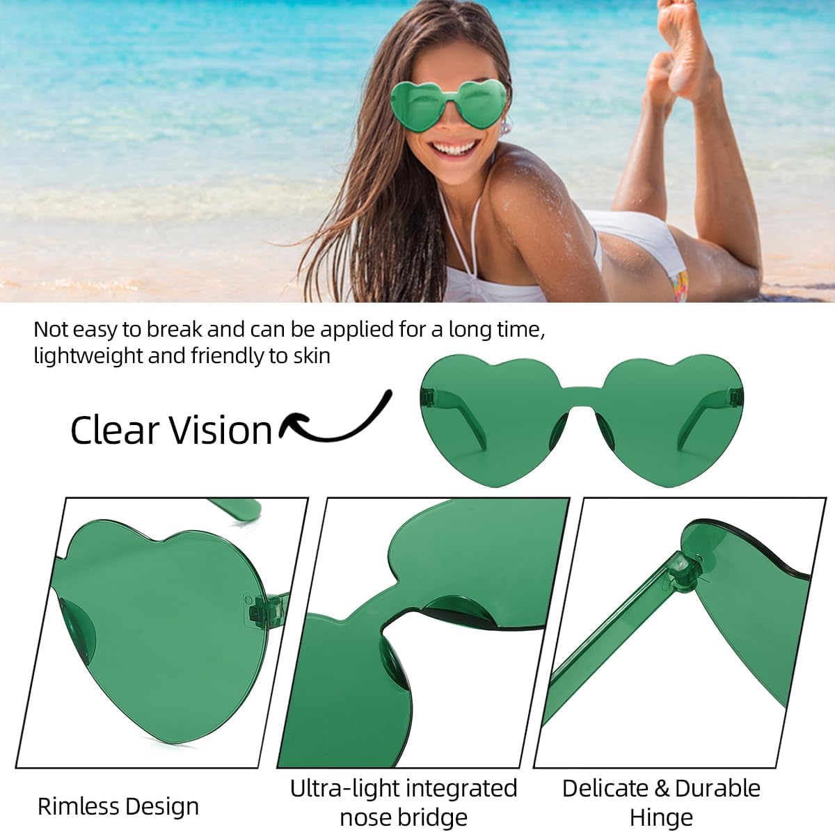 12/20/24 Pairs Heart Sunglasses for Women Men, Trendy Heart Shaped Rimless Transparent Sunglasses, Bachelorette Party