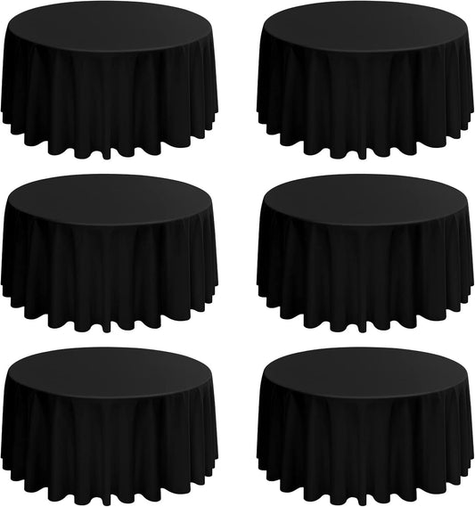 6 Pack Round Tablecloths - 108 Inch, Black Polyester Table Cover for Round Table, Stain and Wrinkle Resistant Washable Fabric Table Cloth, Polyester Tablecloth for Wedding Banquet Parties