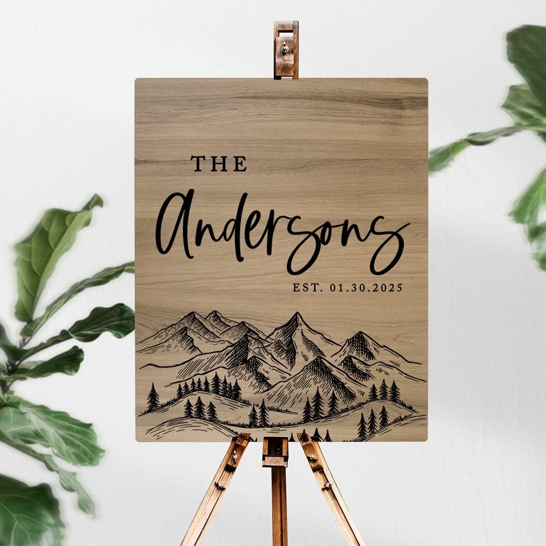 Andaz Press Large Wooden Welcome Sign for Wedding, Rustic Welcome Sign 16" x 20" Custom Last Name Woodland Forest Wedding Signage English Oak MDF Wood Finish Wedding Reception Indoor Outdoor Signs