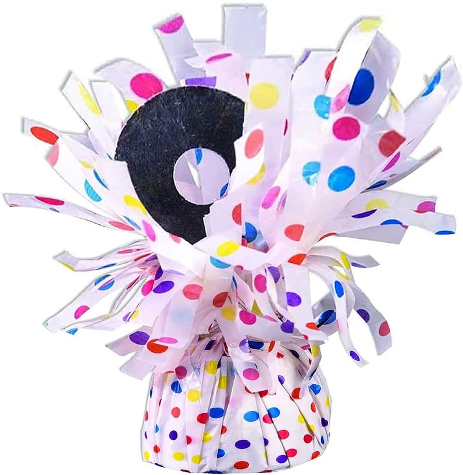 PMU 6 Pcs Polka Dot Kisses Balloon Weights - Decorative Balloon Weight for Christmas, Thanksgiving, Birthday, Party Favors, Wedding & Baby Shower - 6oz. White With Rainbow Multicolor, Pkg/6