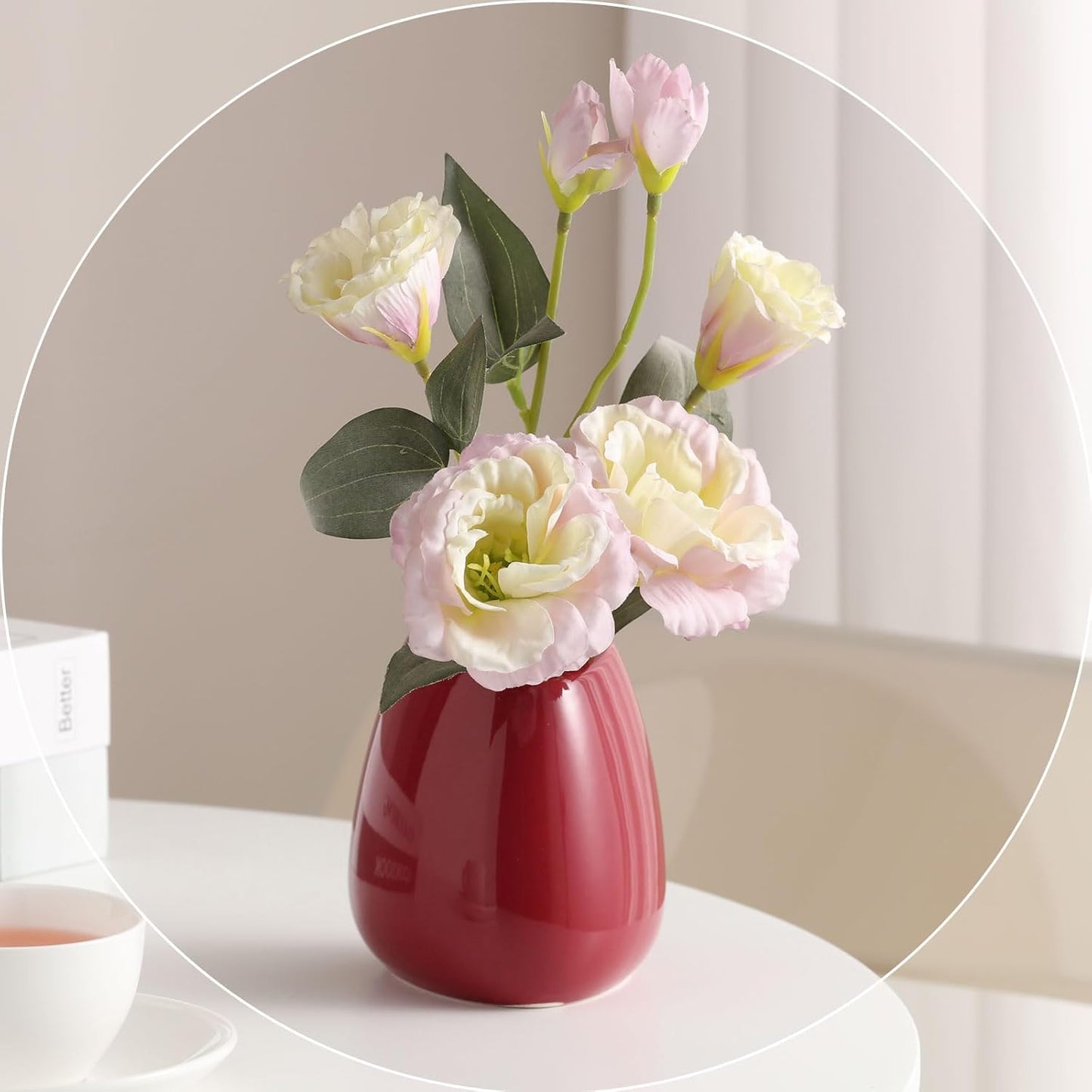 hjn Ceramic Vase Set of 3 Red Flower Vase for Home Decor, Modern Decorative Vase for Flowers Vases for Your Ideal Shelf Decor/Table/Living Room/Kitchen/Office-Red…