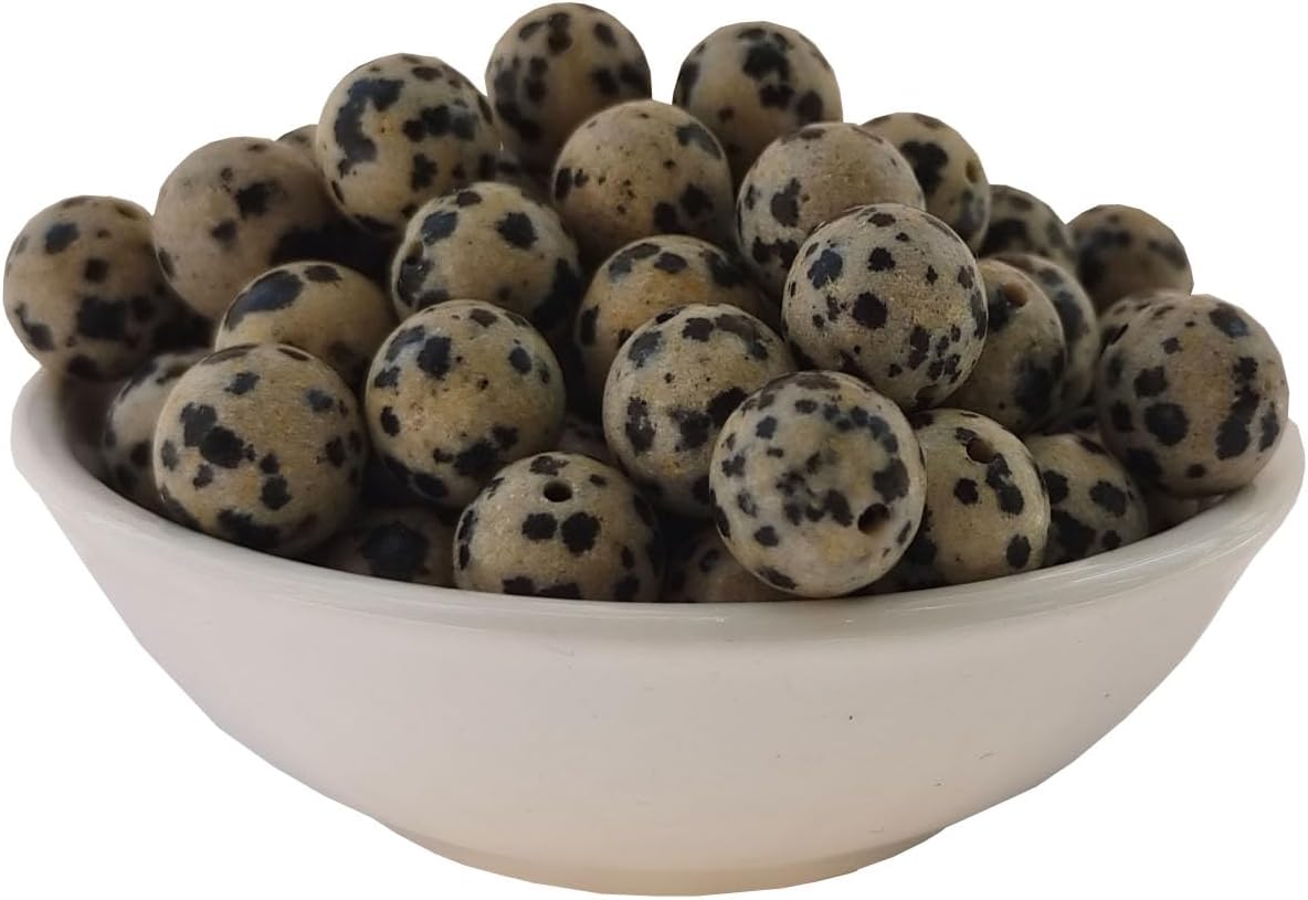 Stone Beads 8mm 100pcs Dalmation Spot Jasper Beads Round Loose Gemstones Beads for Bracelet Necklace Jewelry Making (8mm, 60809 Dalmation Spot Jasper)