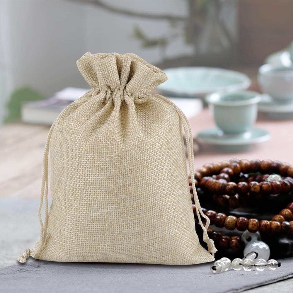 Lucky Monet 25/50/100PCS Burlap Gift Bags Wedding Hessian Jute Bags Linen Jewelry Pouches with Drawstring for Birthday, Party, Wedding Favors, Present, Art and DIY Craft (25Pcs, Cream, 3” x 4”)