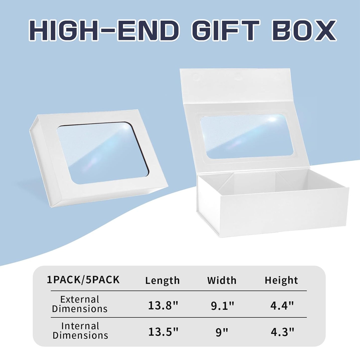 White Large Gift Box with Window, 13.5"x9"x4.3" Bridesmaid Box for Gifts Giving,Birthday Gift Boxe with Magnetic,Closure Lid Gift Boxs for Presents,Cute Box,Luxury for Gift Packaging,Gift Boxes for Wrapping Gifts