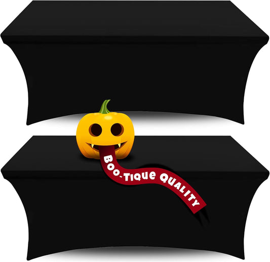 White Classic Stretch Spandex Table Covers 8FT, Pack of 2 Fitted Tablecloths for Rectangle Tables, Stretchy Wrinkle Resistant Folding Table Cover, Black