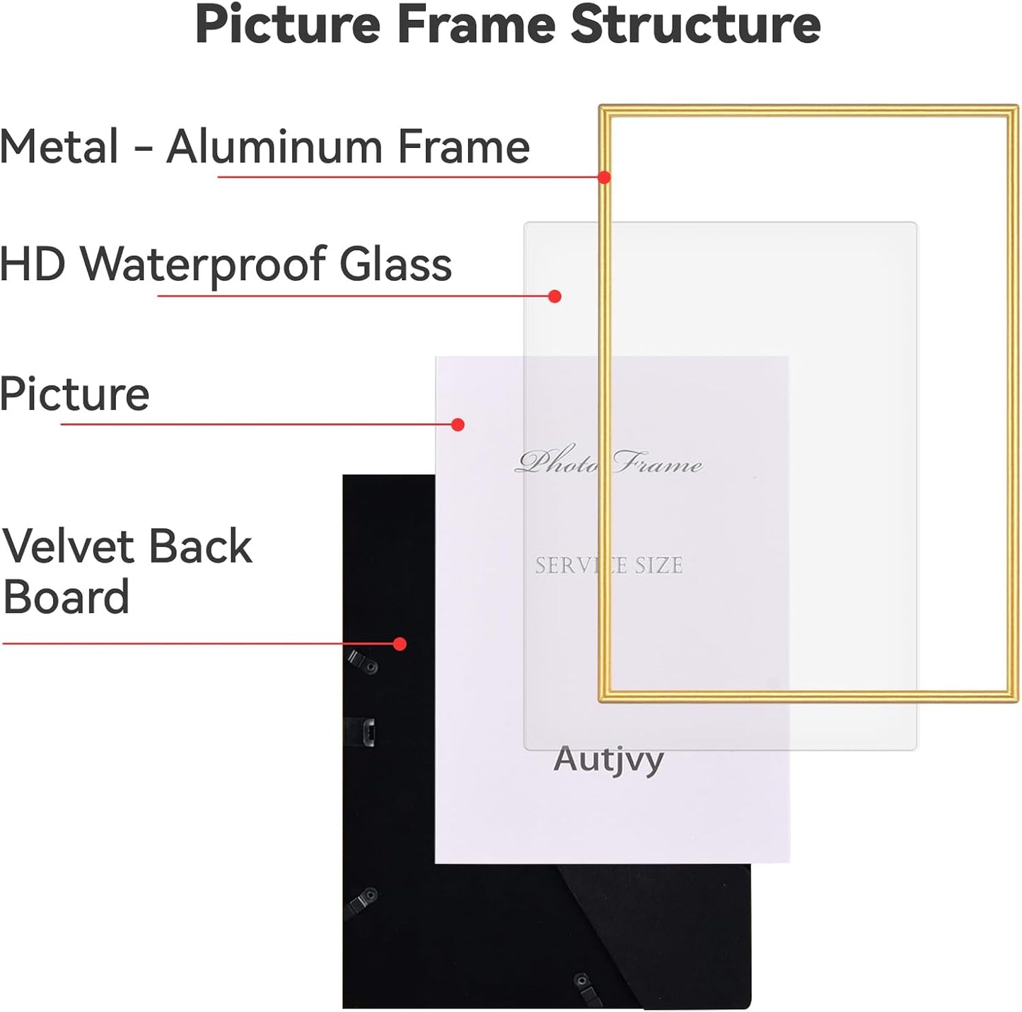 8.5x11 Picture Frame Matte Gold Modern Simple Thin Aluminum Metal Certificate Document Photo Frame with HD Real Glass, Display for Tabletop and Wall Collage. (2 Pack)