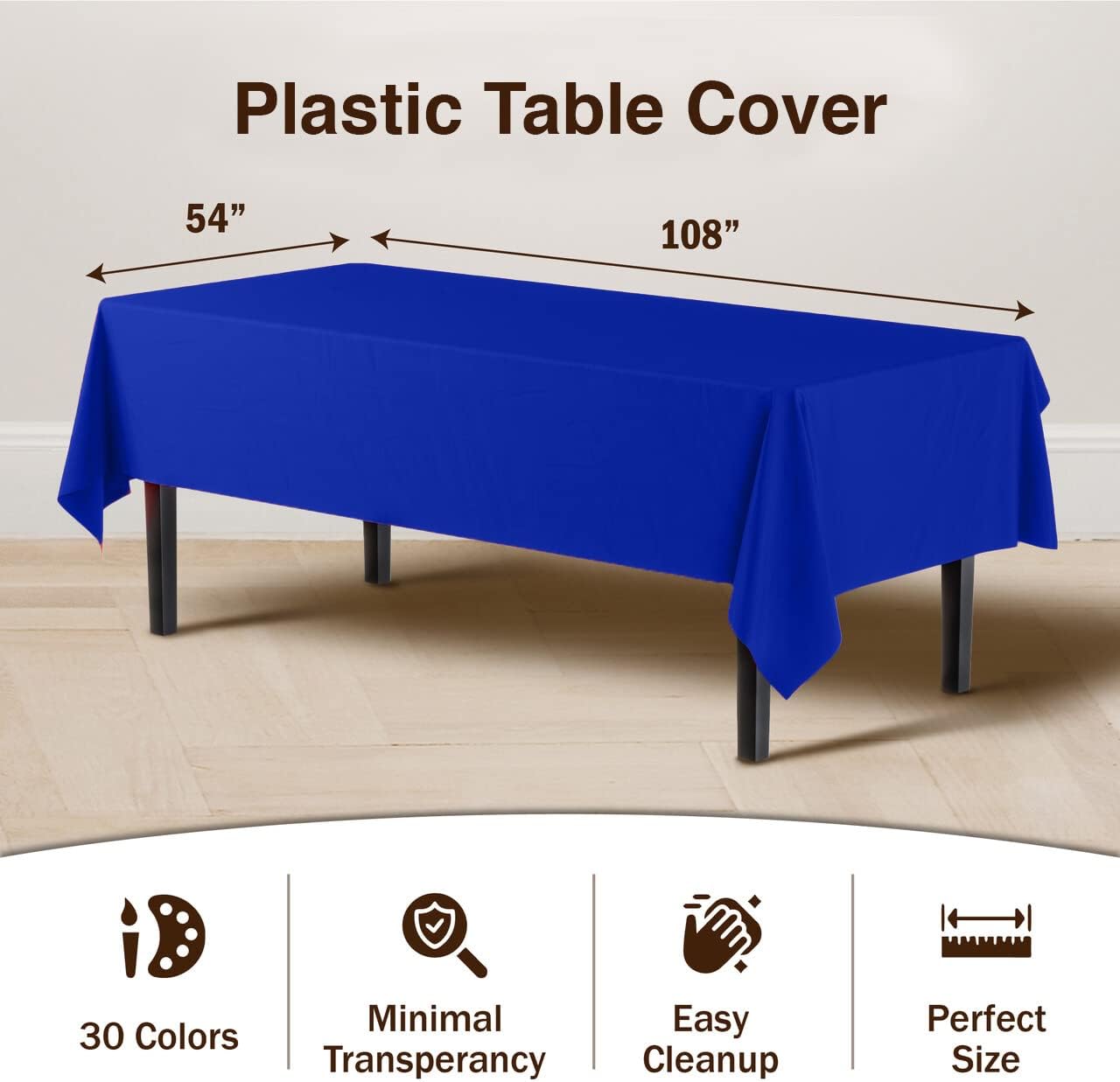 12-Pack Premium Plastic Tablecloth 54in. x 108in. Rectangle Table Cover - Dark Blue