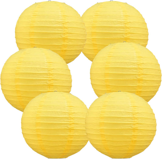 BEISHIDA 12-Inch Yellow Round Paper Lanterns Decorative Hanging Asia Chinese Japanese Paper Lanterns Lamp for Birthday Halloween Wedding Baby Bridal Shower Fall Home Decor Party Decoration（6 Packs）