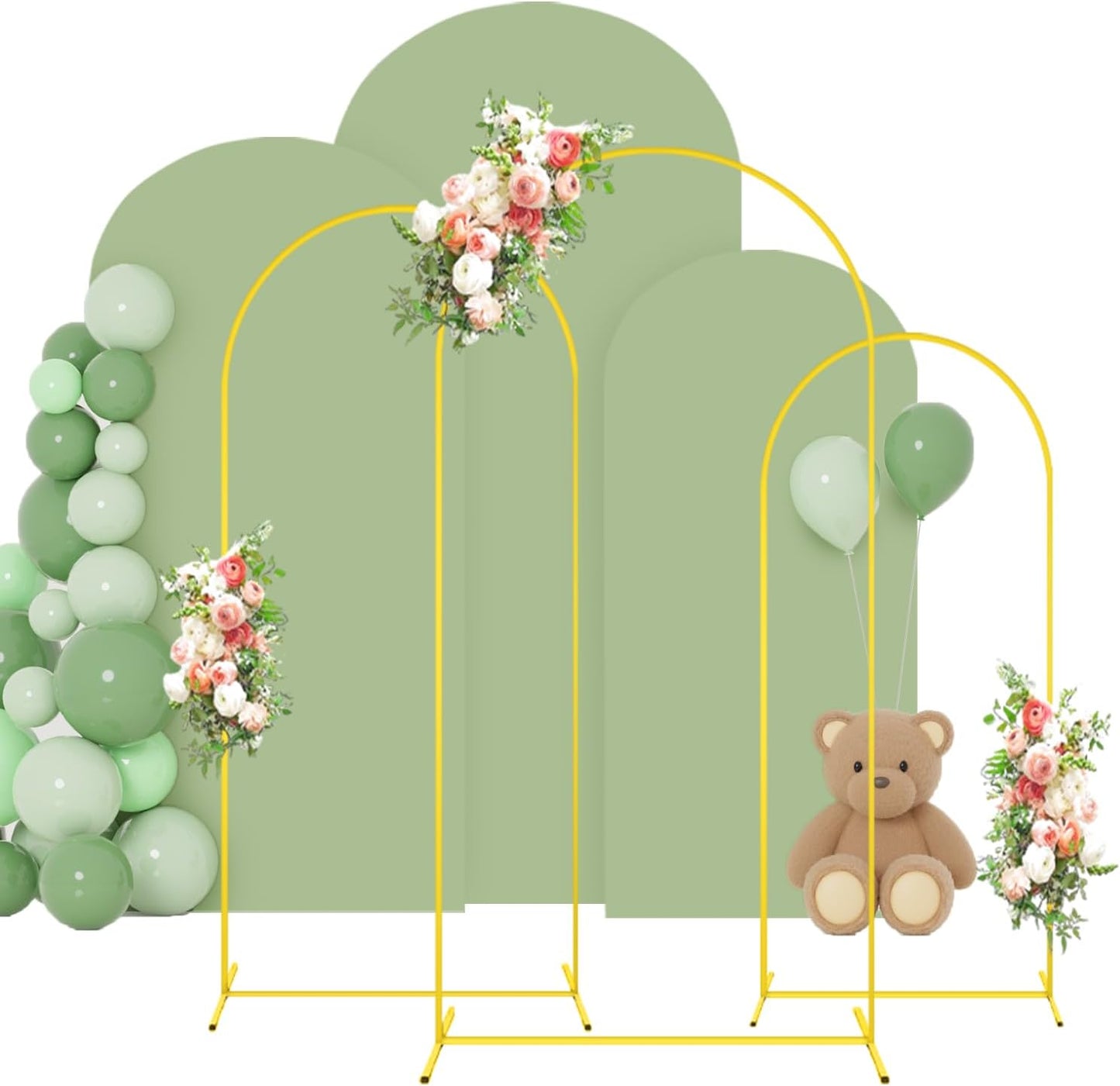 Arch Stand and Cover Set 6FT 6.6FT 7.2FT Arched Backdrop Stand with Spandex Fitted Arch Cover Gold Arch Frame Stand Backdrop for Party Supplies Sage Green Arch Covers for Wedding Anniversary Decor