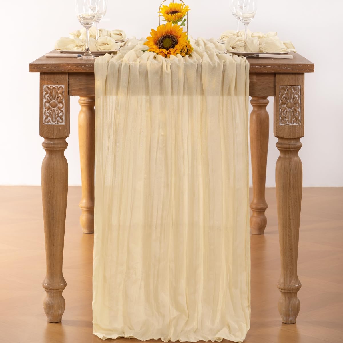 Beige Cheesecloth Table Runner 12 Pack Fall Table Runners 120 Inches Boho Gauze Cream Cheese Cloth Fall Table Decorations for Thanksgiving Wedding Bridal Baby Shower Garden Party Decor