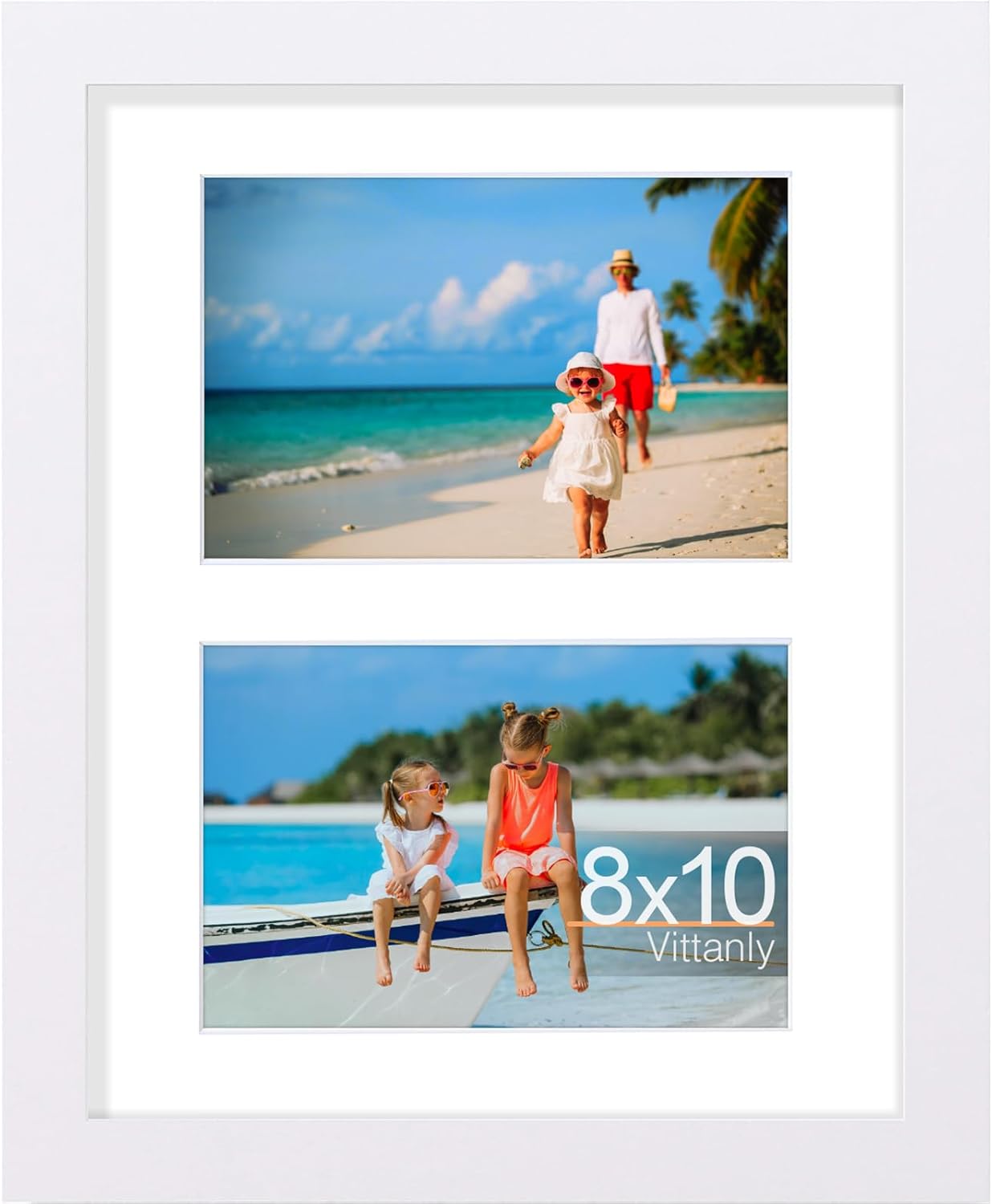 Vittanly 8x10 Collage Picture Frame, Displays 2Pcs 4x6 Pictures with Mat, Photo Frame for Wall Mounting or Table Top with Stand, White, 1 Pack
