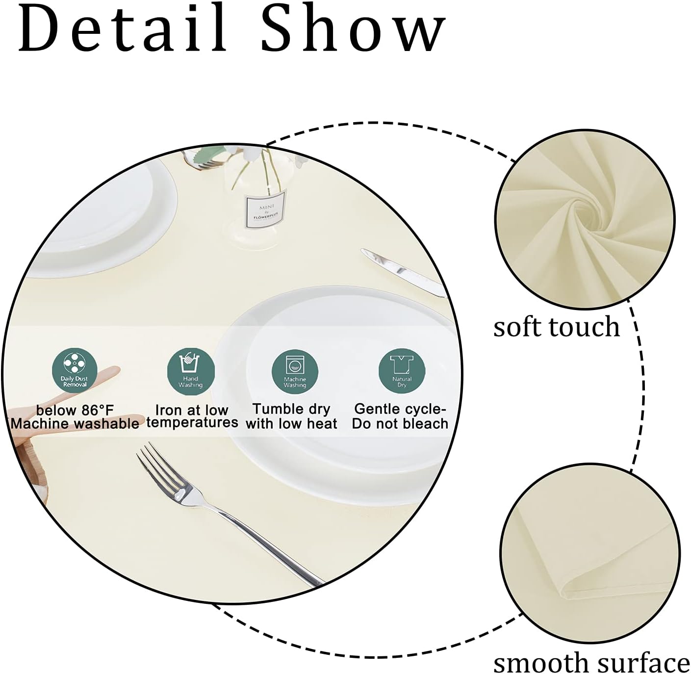 Fitable Rectangle Tablecloth Stain and Wrinkle Resistant Washable Polyester Table Cloth for Buffet Parties and Camping (54x108 inch, Ivory)