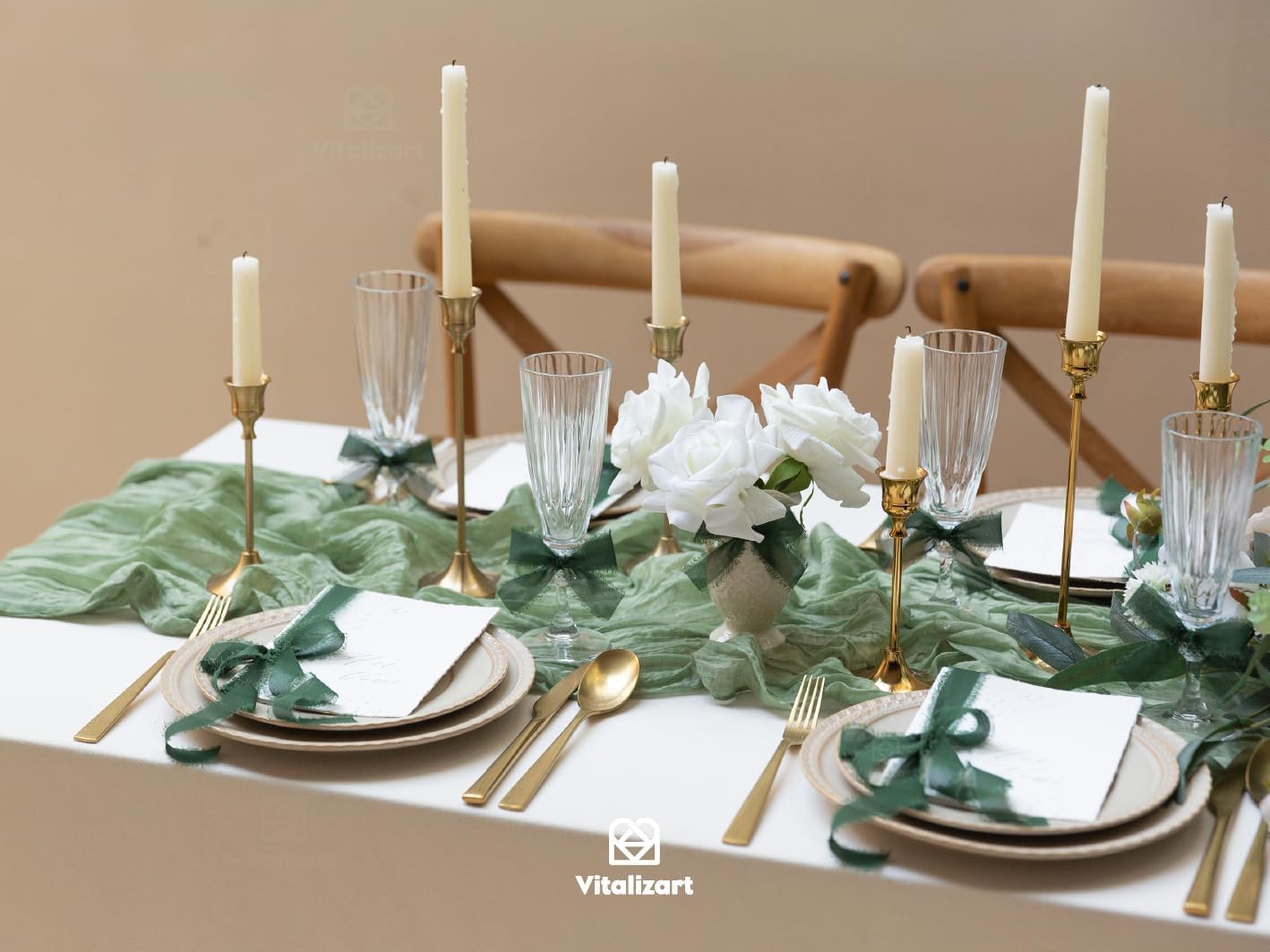 Vitalizart Handmade Chiffon Silk Ribbon Fringe Green & Cream 1.5" x 21 Yd Frayed Edges Ribbons for Wedding Invitations Bridal Bouquets Gifts Wrapping Crafts Holiday Party Decorations