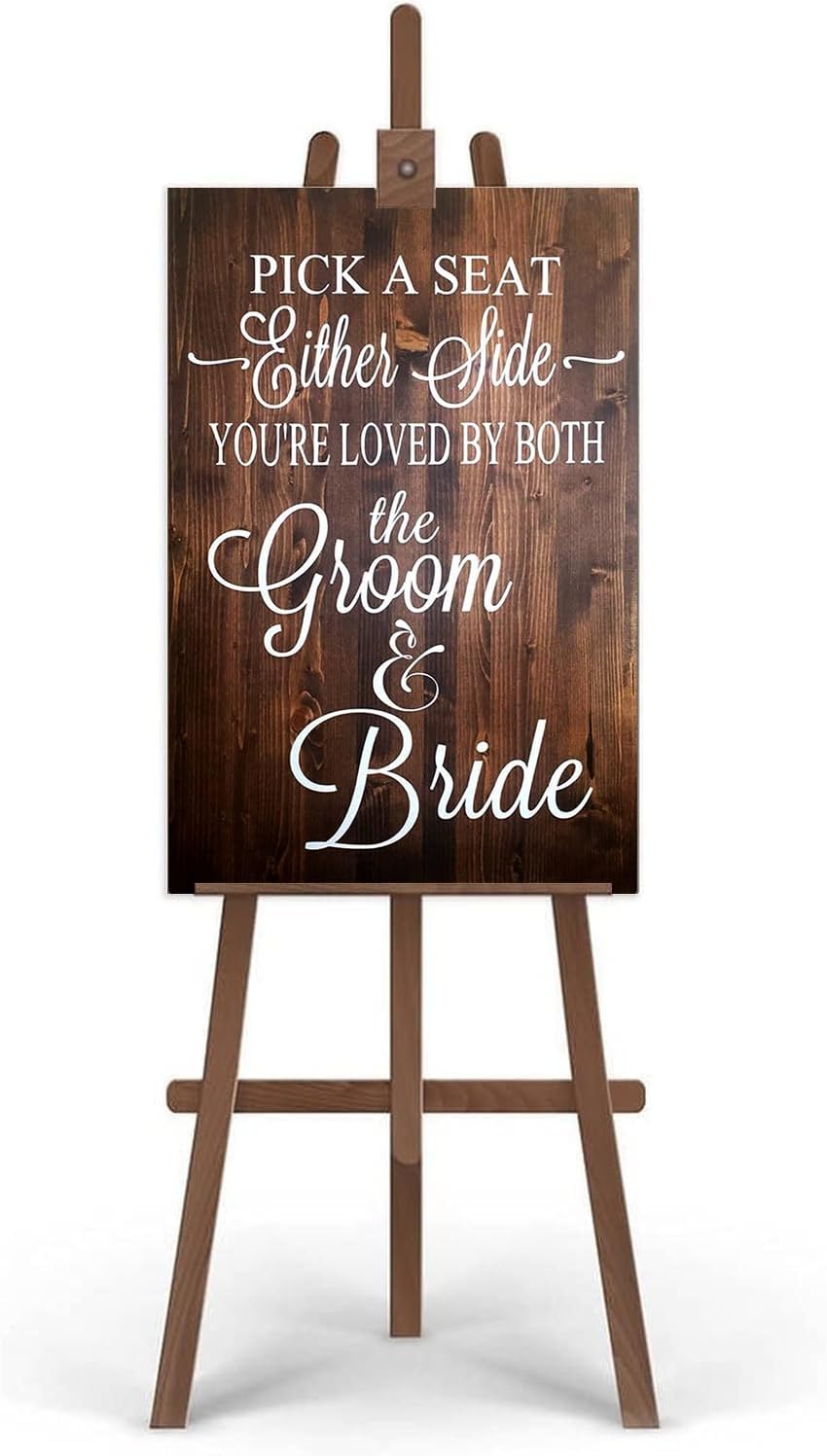 Rustic Wooden Signs Pick a Seat Not A Side Sign You Are Loved by the Groom and Bride, Wedding Signs Wall Art Decor Kitchen Cafe Pub Decor Gift 16x12 INCH