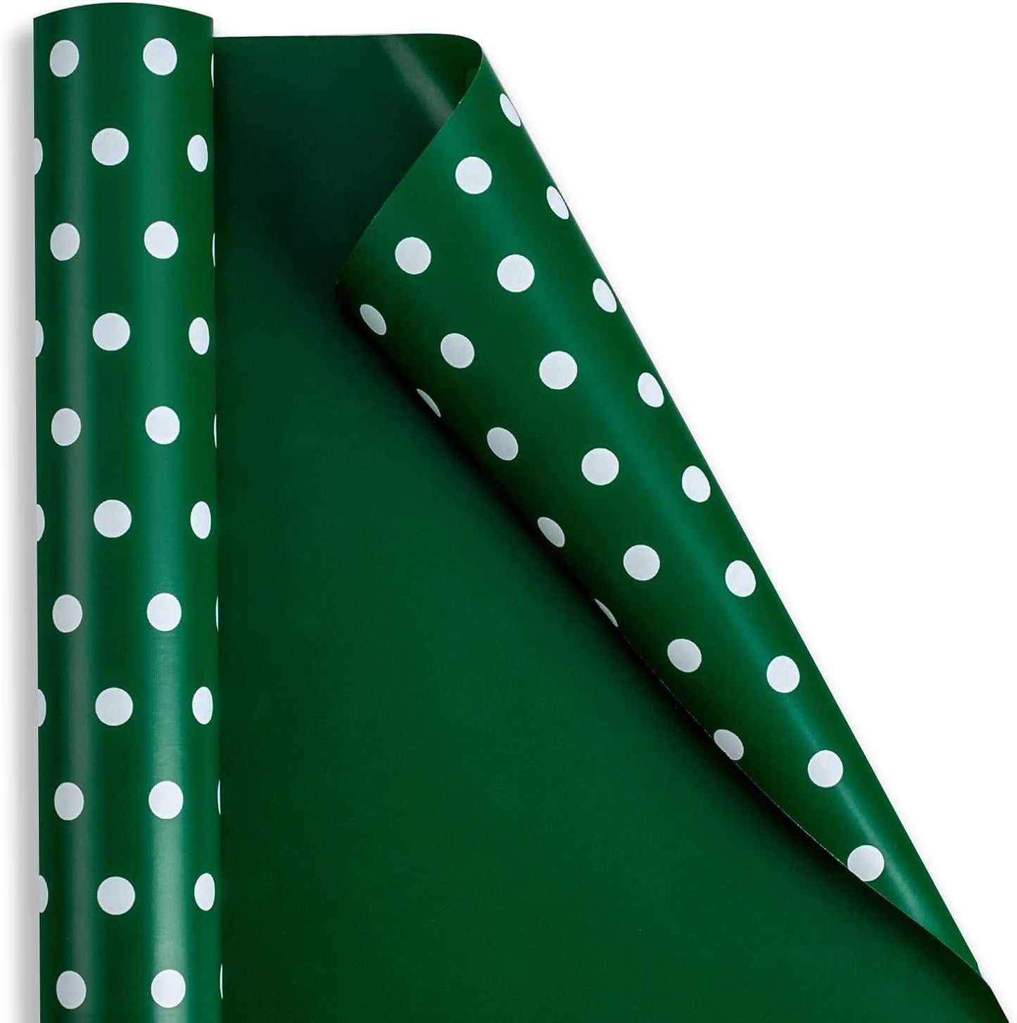 Flyhill Green Wrapping Paper Roll,Reversible Gift Wrap Paper with Polka Dot Design for Birthday,Christmas,Holiday,Party(17 Inch X 32.8 Feet)