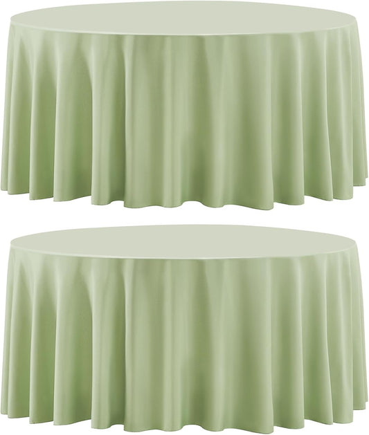 Round Tablecloth 120 Inch 2 Pack Sage Green Tablecloths Washable Decorative Linen Polyester Table Clothes Cover for Dining Table Banquets Buffet Parties and Wedding