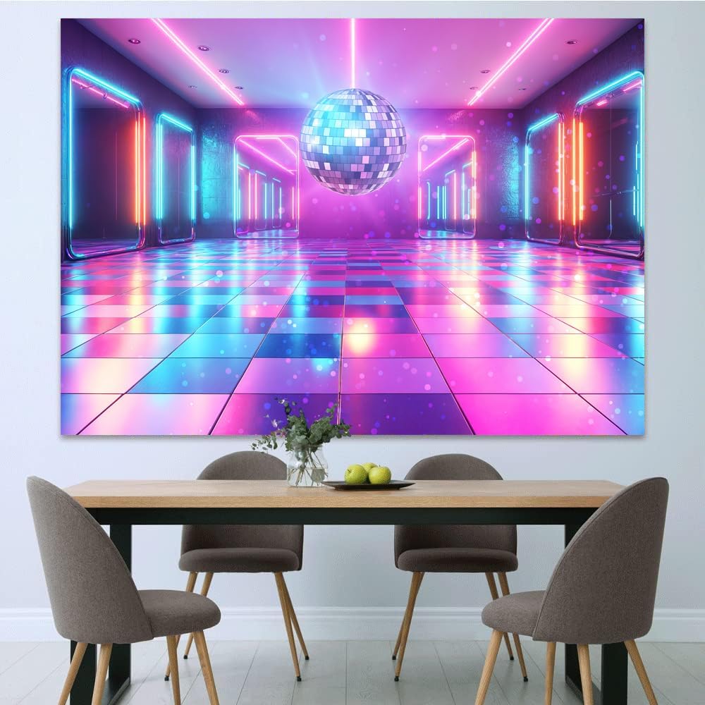 Disco Decorations Backdrop, Retro Glow Party 70s 80s 90s Theme Stage Dance Background Disco Party Decoration, Polyester Banner PartyBackdrop for Birthday Prom Portrait Photo Props 6x4FT