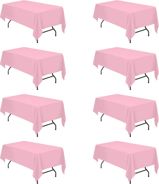 BRILLMAX 8 Pack Pink Tablecloths for 6 Foot Rectangle Tables 60 x 102 Inch - 6ft Rectangular Bulk Linen Polyester Fabric Washable Cloth Cover for Wedding Reception Banquet Birthday Party