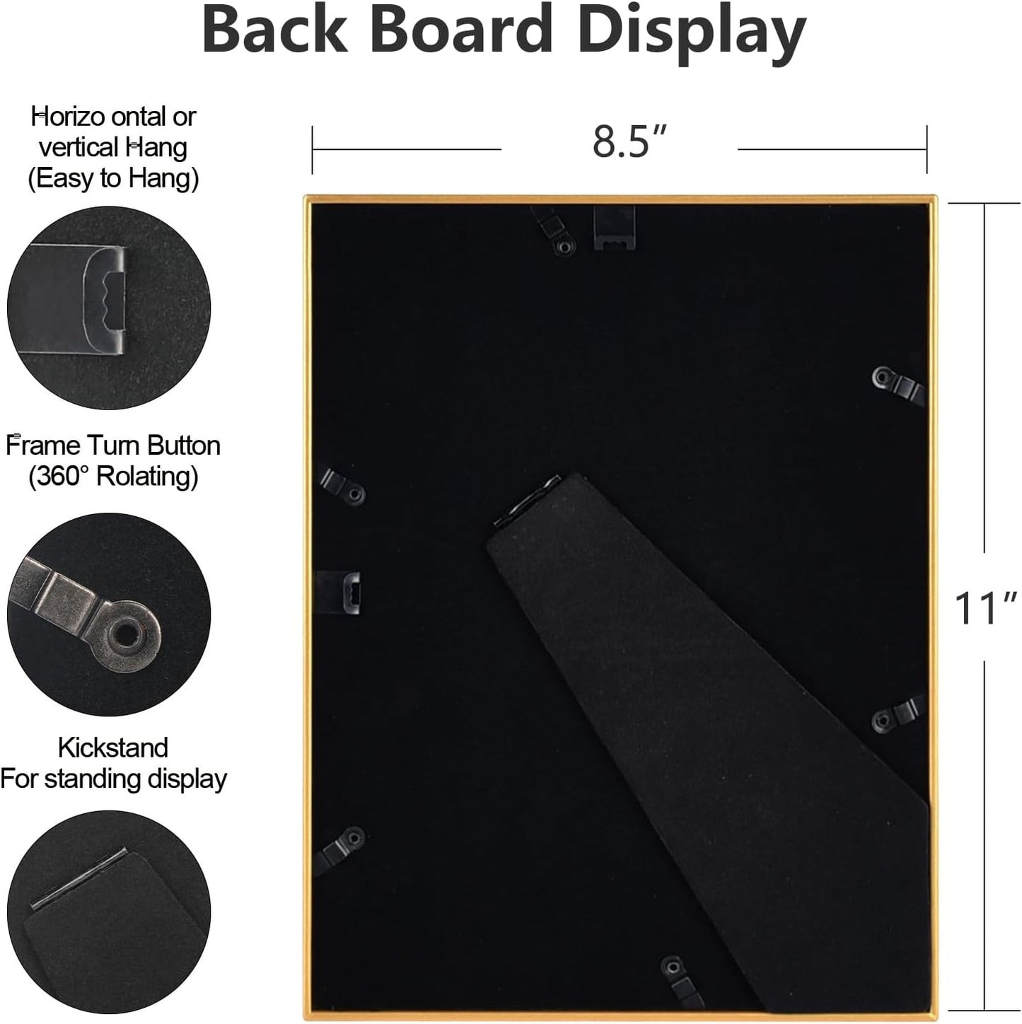 8.5x11 Picture Frame Matte Gold Modern Simple Thin Aluminum Metal Certificate Document Photo Frame with HD Real Glass, Display for Tabletop and Wall Collage. (2 Pack)