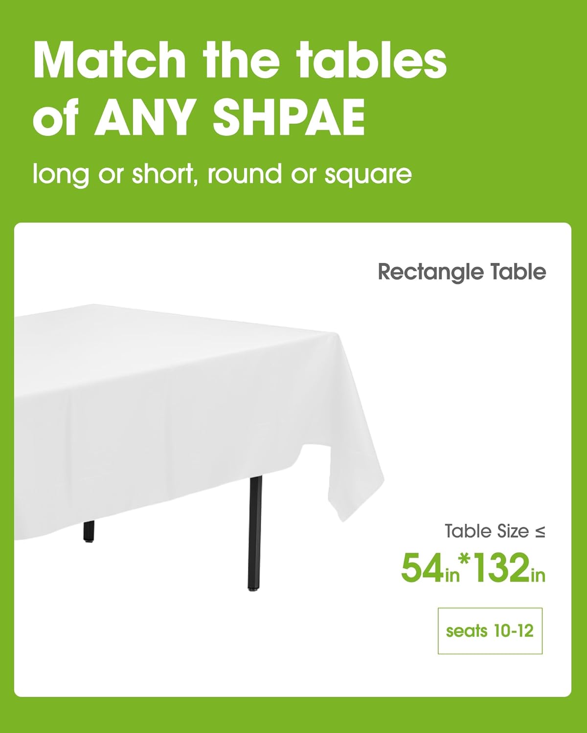 Pureegg Plastic Table Cloth Disposable 10 Pack, 54 x 132 Inch Table Cloths, Party, Picnic, Wedding, Decorative Tablecloths, Rectangle, White Plastic Cover, Leakproof & Sturdy, White