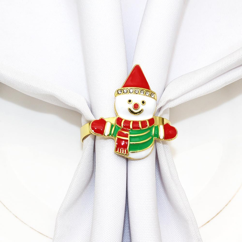 Snowman Napkin Rings Set of 6, Christmas Party Napkin Holder Buckles, Thanksgiving Xmas Napkin Rings (Red, One Size)