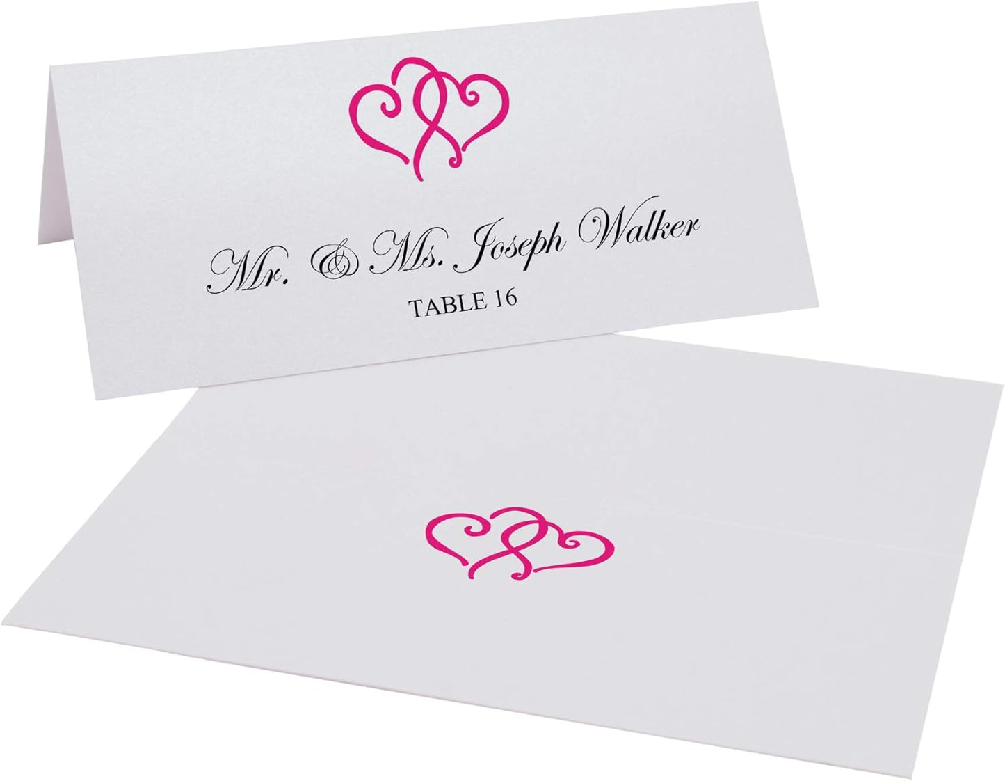 Linked Hearts Place Cards, Fuschia (Choose Color), Set of 60, Pre-cut and Scored - Wedding, Party, Dinner, and Special Events - Made in the USA
