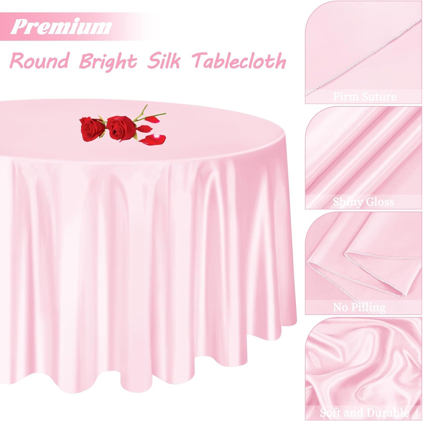 fani 12 Pack 108 Inch Light Pink Satin Tablecloth - Silky Round Tablecloth Overlay Smooth Fabric Table Cover, Bright Table Decoration for Wedding Party Banquet Events Restaurant Kitchen Dining