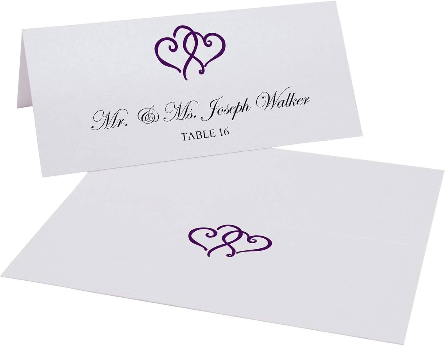 Linked Hearts Place Cards, Eggplant (Choose Color), Set of 150, Pre-cut and Scored - Wedding, Party, Dinner, and Special Events - Made in the USA