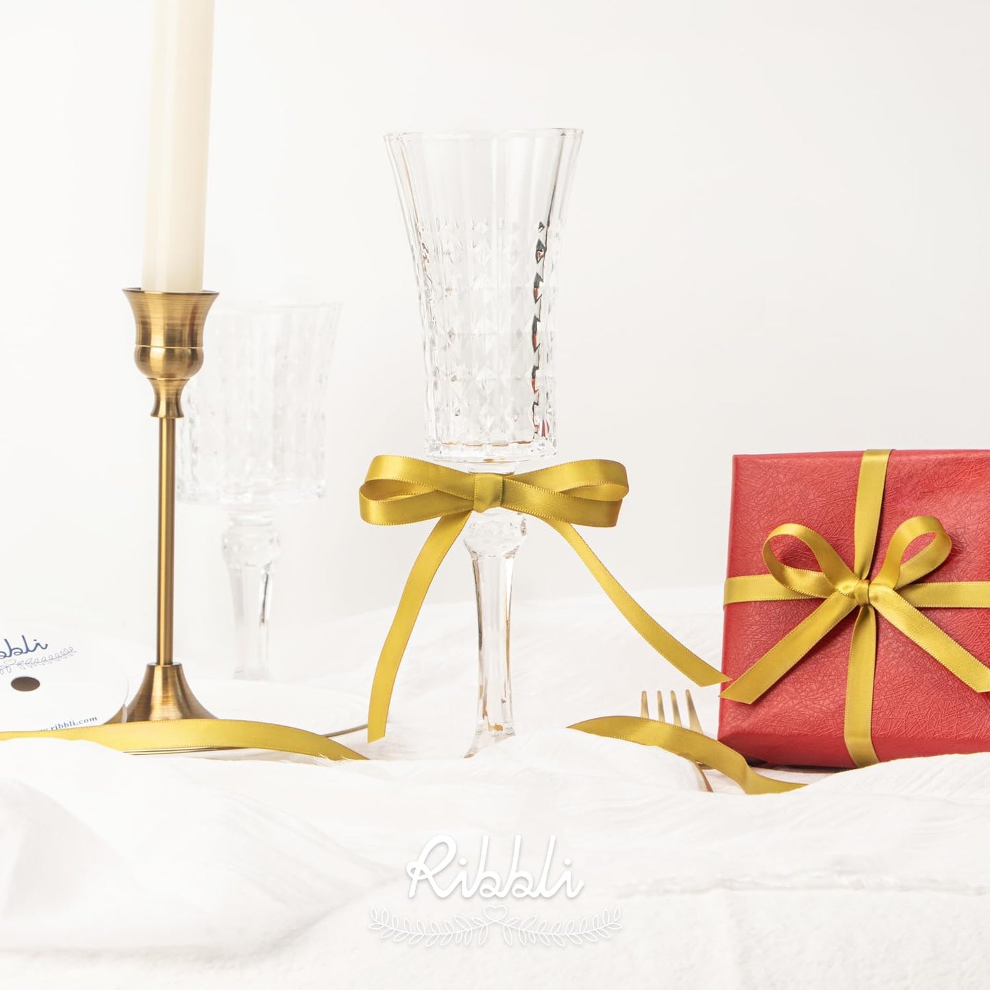 Ribbli Double Faced Gold Satin Ribbon,3/8” x Continuous 25 Yards,Use for Bows Bouquet,Gift Wrapping,Floral Arrangement